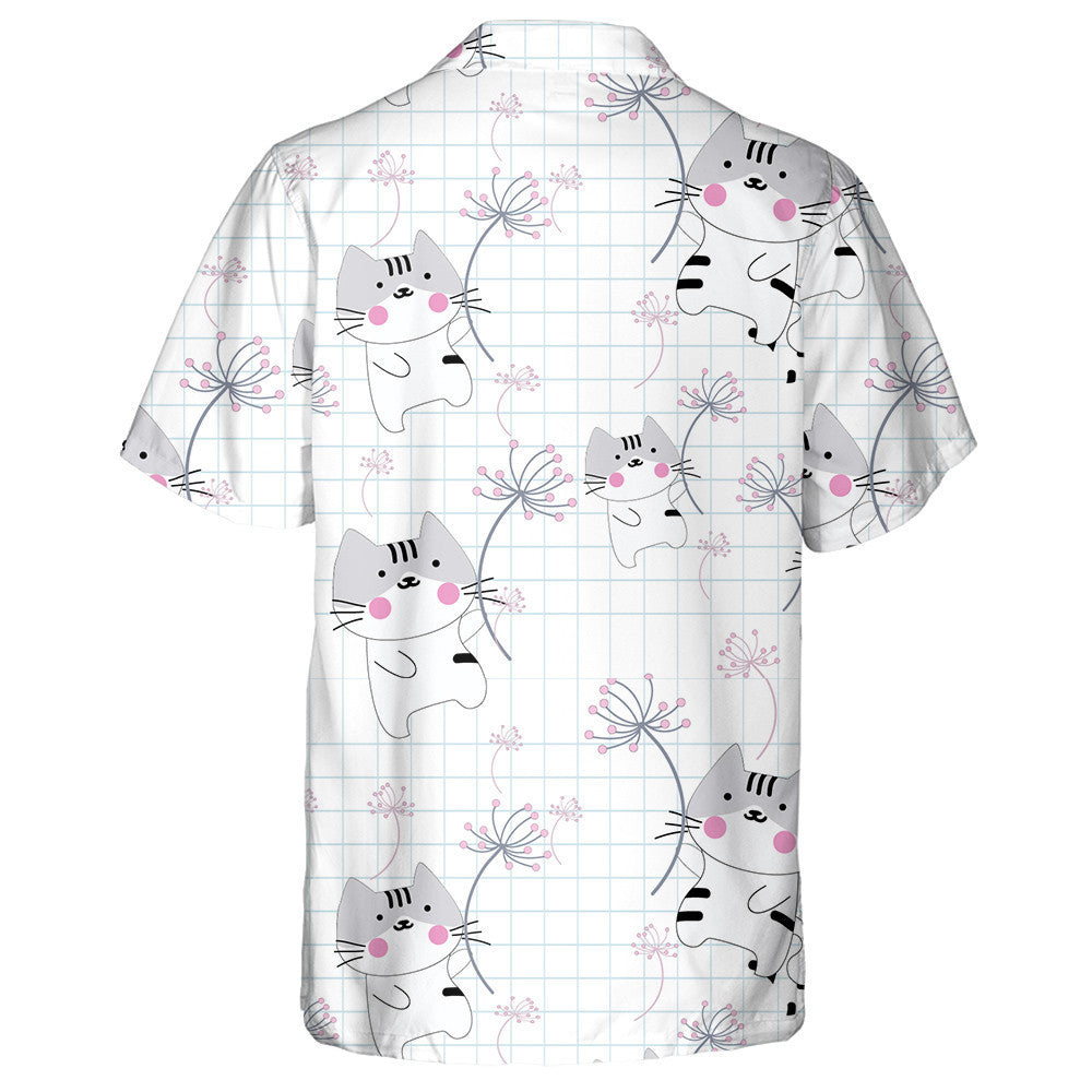 Cute Cat In The Sky With Dandelion Flower Hawaiian Shirt, Hawaiian Shirt Gift, Christmas Gift