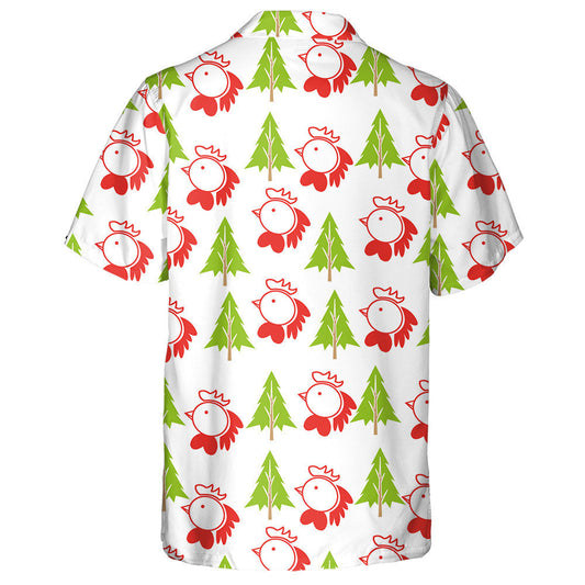 Cute Chicken Head And Pine Tree Hawaiian Shirt,Hawaiian Shirt Gift, Christmas Gift