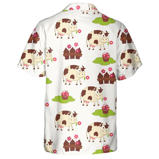 Cute Cow And Fence With Flower Bucket Hawaiian Shirt, Hawaiian Shirt Gift, Christmas Gift
