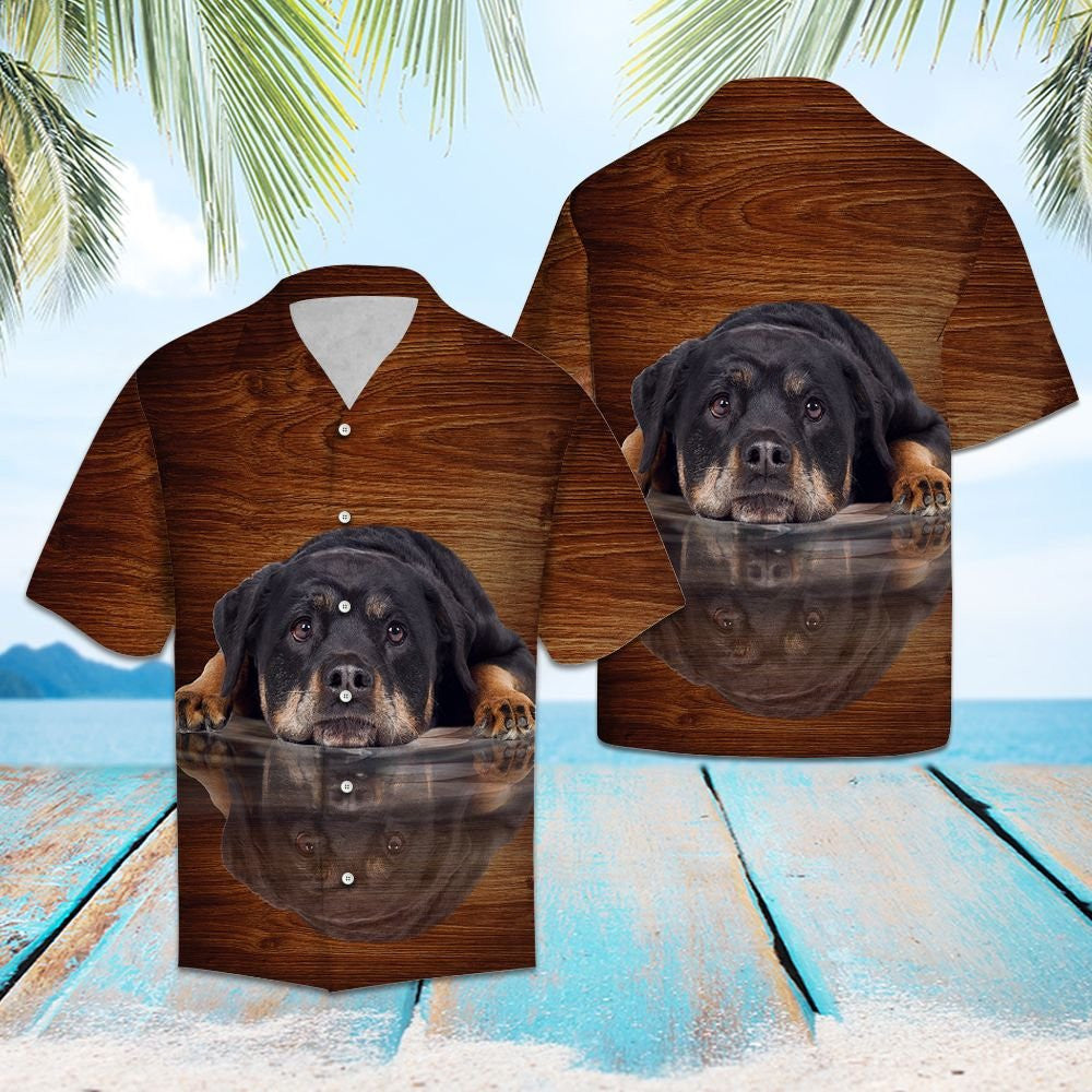 Smart Rottweiler Dog Lying Mirror Hawaiian Shirt,Hawaiian Shirt Gift, Christmas Gift