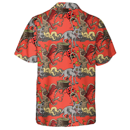 Wolf And Dangerous Tree Forest On Red Hawaiian Shirt,Hawaiian Shirt Gift, Christmas Gift