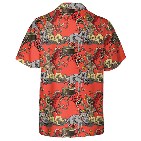 Wolf And Dangerous Tree Forest On Red Hawaiian Shirt,Hawaiian Shirt Gift, Christmas Gift