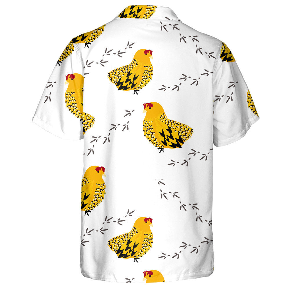 Funny Yellow Chicken Hen Seeing Footprint Hawaiian Shirt, Hawaiian Shirt Gift, Christmas Gift
