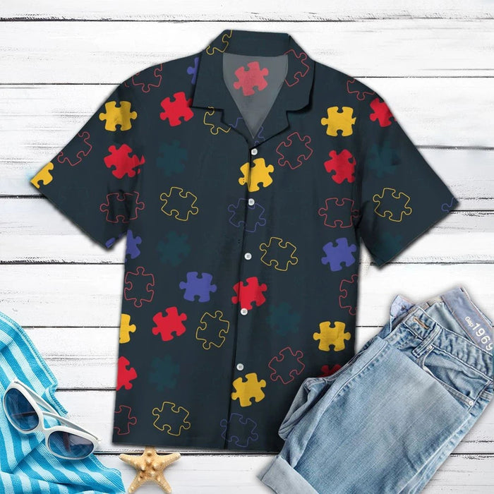 Amazing Autism Jigsaw Piece Pattern Hawaiian Shirt, Hawaiian For Gift