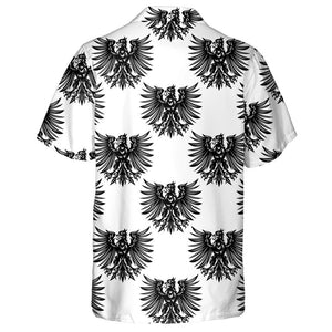 Black Heraldic Eagles On White Background Hawaiian Shirt, Hawaiian For Gift
