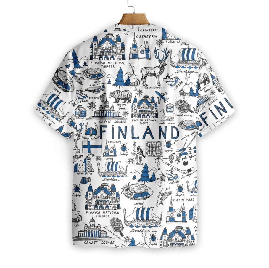 Blue I Love Finland Background Hawaiian Shirt, Hawaiian For Gift
