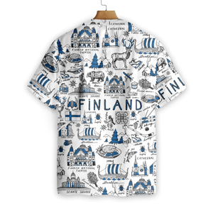 Blue I Love Finland Background Hawaiian Shirt, Hawaiian For Gift