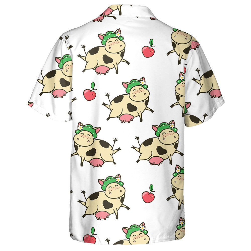 Funny Cow With Red Apples Cartoon Character Hawaiian Shirt, Hawaiian Shirt Gift, Christmas Gift