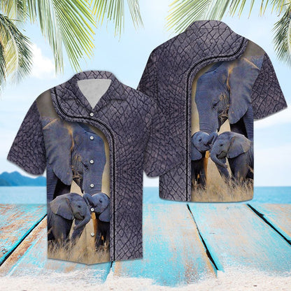 Mother And Baby Elephant In Meadow Hawaiian Shirt,Hawaiian Shirt Gift, Christmas Gift