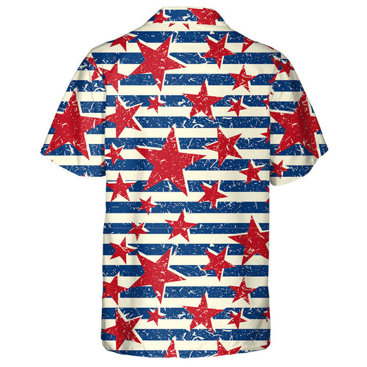 Patrún Retro Stíl Meiriceánach Red Star Blue Stripes Léine Haváís, Bronntanas Léine Haváís, Bronntanas Nollag