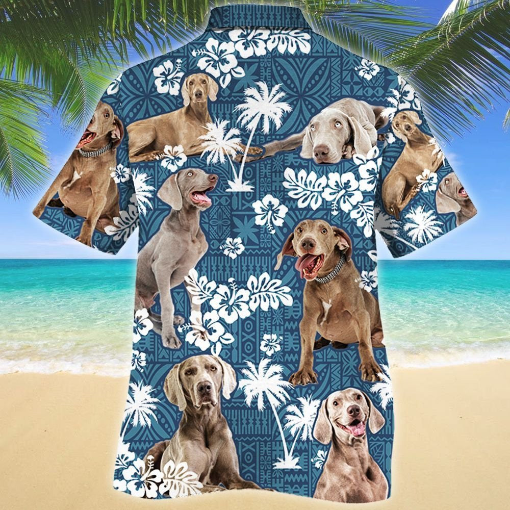 Smart Weimaraner Dog Lovers Blue Tribal Pattern Hawaiian Shirt, Hawaiian Shirt Gift, Christmas Gift