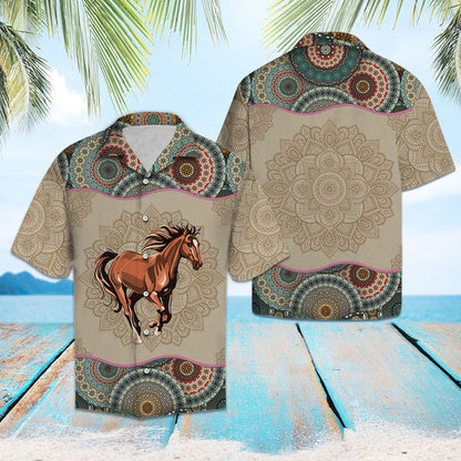 Brown Horse Mandala Flowers Design Hawaiian Shirt, Hawaiian For Gift