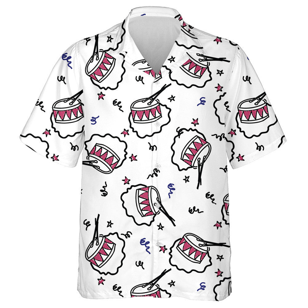 Cartoon Hand Drawn Drums Independence Day Celebration Hawaiian Shirt, Hawaiian Shirt Gift, Christmas Gift