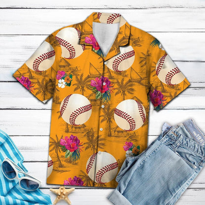 Sporty Baseball Tropical Flowers Pattern Hawaiian Shirt,Hawaiian Shirt Gift, Christmas Gift