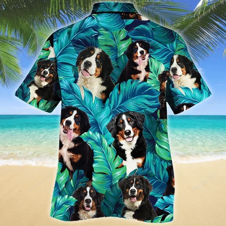 Tropical Leaves Jungle Bernese Mountain Dog Design Hawaiian Shirt, Hawaiian Shirt Gift, Christmas Gift
