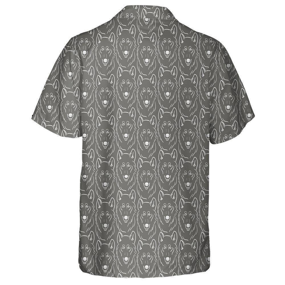 Hand Drawn Face Of Line Wolf Hawaiian Shirt, Hawaiian For Gift