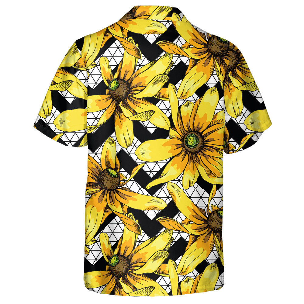 Image Of Yellow Heliopsis Sunflower On Geometric Background Hawaiian Shirt, Hawaiian Shirt Gift, Christmas Gift
