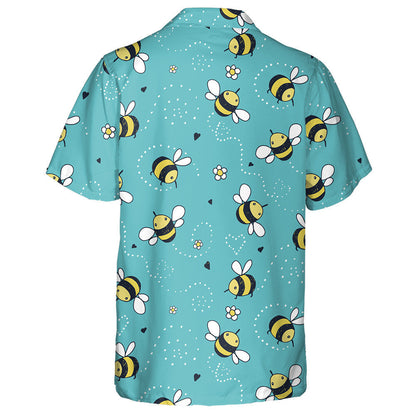 Cartoon Doodle Cute Bees And Flower Hawaiian Shirt, Hawaiian For Gift