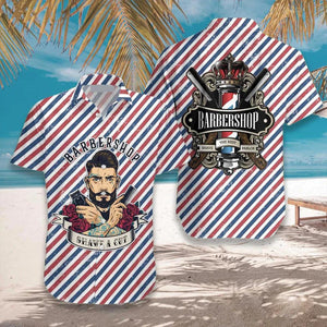 Barbershop Shave A Cut Retro Red Blue Striped Hawaiian Shirt, Hawaiian Shirt Gift, Christmas Gift