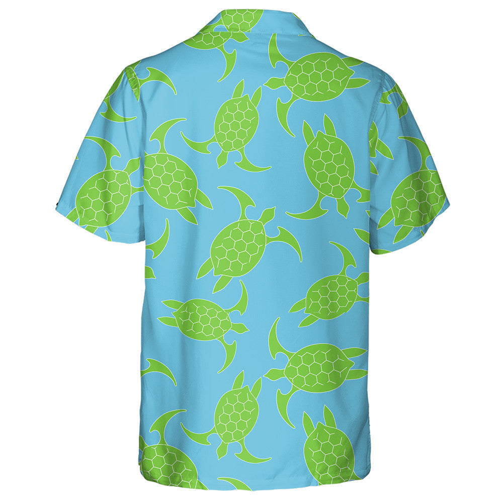 Green Turtle Icon On A Blue Background Hawaiian Shirt, Hawaiian Shirt Gift, Christmas Gift