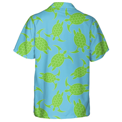 Green Turtle Icon On A Blue Background Hawaiian Shirt, Hawaiian Shirt Gift, Christmas Gift