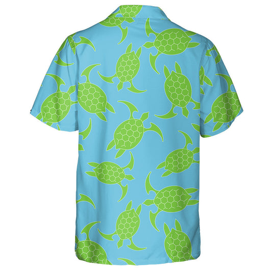 Green Turtle Icon On A Blue Background Hawaiian Shirt, Hawaiian Shirt Gift, Christmas Gift