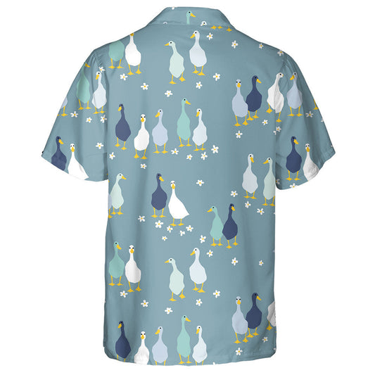 Walking Duckling With Flower On Grey Hawaiian Shirt, Hwaiian For Gift