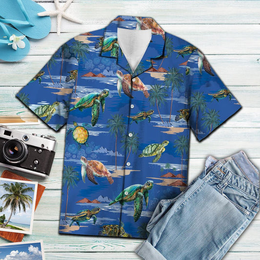Sea Turtle Swimming Deep Ocean Hawaiian Shirt,Hawaiian Shirt Gift, Christmas Gift