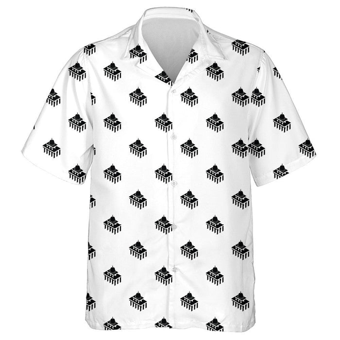 White House Usa Pattern In Black And White Hawaiian Shirt, Hawaiian Shirt Gift, Christmas Gift