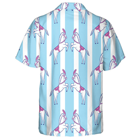 Circus Horses Standing White And Blue Stripes Hawaiian Shirt, Hawaiian Shirt Gift, Christmas Gift