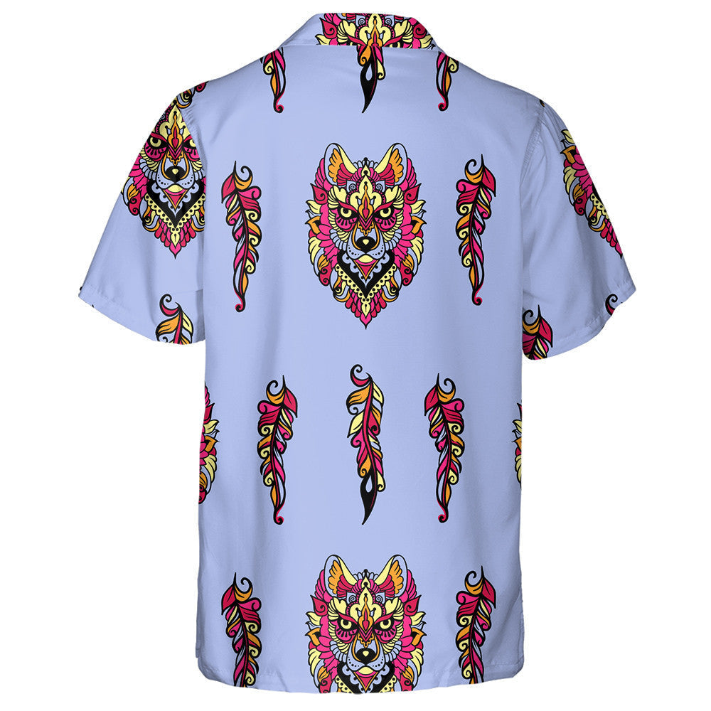 Wolf And Feathers In Ethnic Style Hawaiian Shirt, Hwaiian For Gift