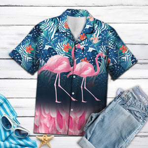 3d Flamingo With Tropical Leaves Hawaiian Shirt, Hawaiian Shirt Gift, Christmas Gift