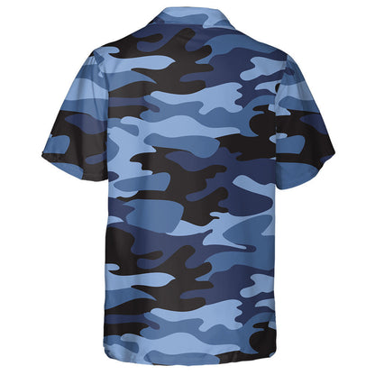 Dark Blue And Black Camouflage Military Pattern Hawaiian Shirt, Hawaiian Shirt Gift, Christmas Gift