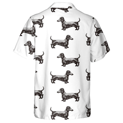Hand Drawn Vintage Black Dachshund Dog Hawaiian Shirt, Hawaiian Shirt Gift, Christmas Gift