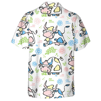 Silhouettes Of Cows And Flowers On White Hawaiian Shirt,Hawaiian Shirt Gift, Christmas Gift