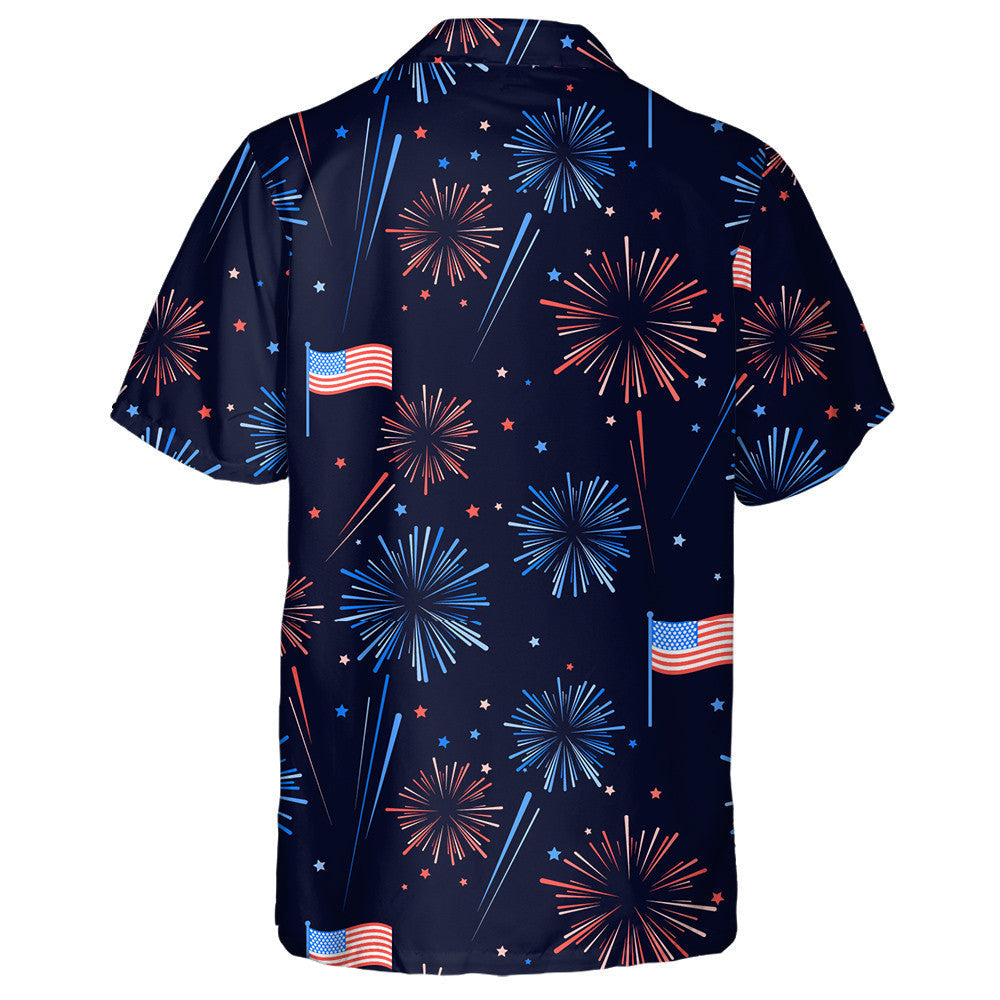 Dark Theme Fireworks Stars American Flags Pattern Hawaiian Shirt, Hawaiian Shirt Gift, Christmas Gift