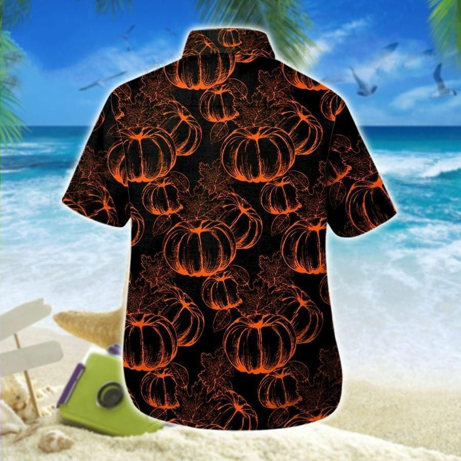 Illustration Hawaiian Shirt Pumpkin Black For Halloween, Hawaiian For Gift