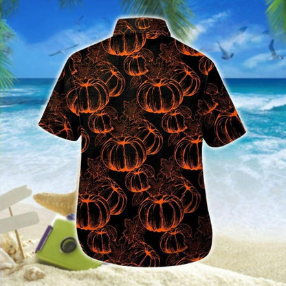 Illustration Hawaiian Shirt Pumpkin Black For Halloween, Hawaiian For Gift