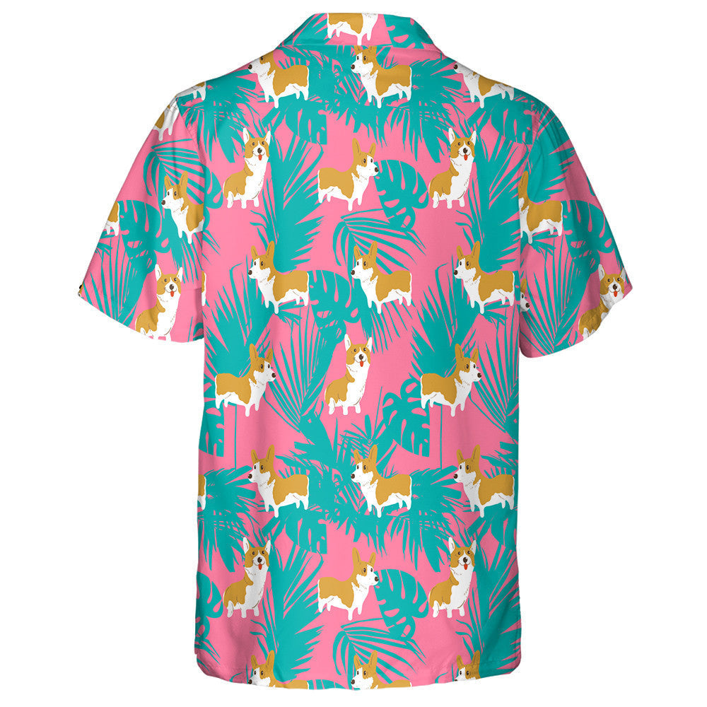 Corgi Dog And Tropical Leaf Isolated Background Hawaiian Shirt, Hawaiian Shirt Gift, Christmas Gift