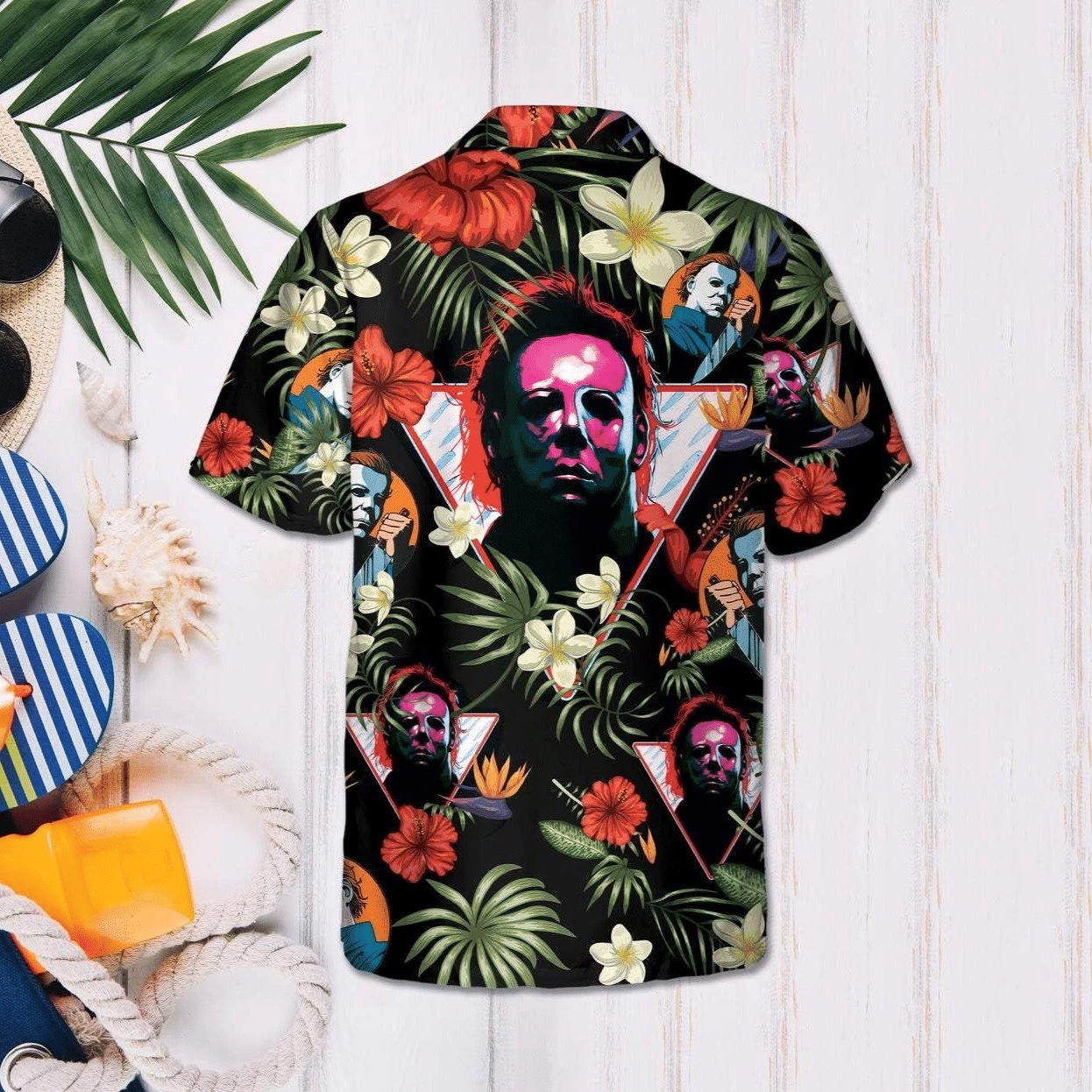 Oíche Shamhna Scary An Cruth Uafáis Killer Cúlra Trópaiceach Léine Haváís, Bronntanas Léine Haváís, Bronntanas Nollag