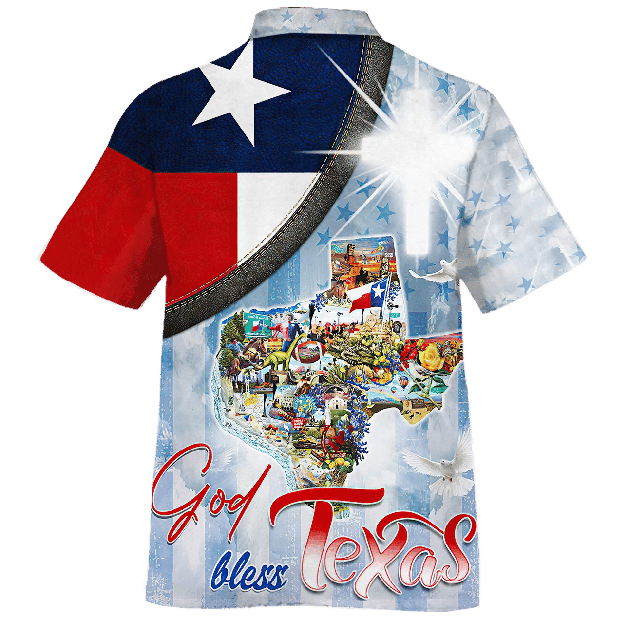 God Bless Texas White And Blue Theme Hawaiian Shirt, Hawaiian Shirt Gift, Christmas Gift