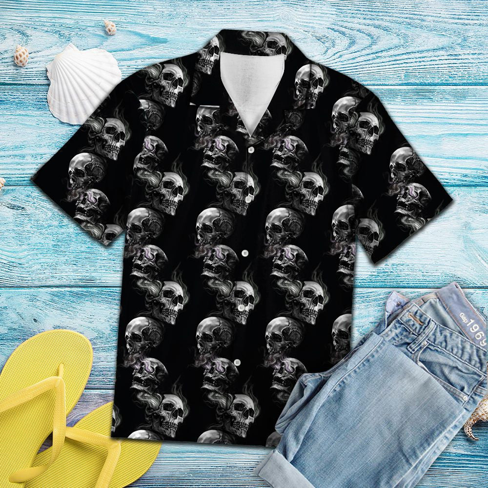 Gray Roses With Skull Head In Black Hawaiian Shirt, Hawaiian Shirt Gift, Christmas Gift