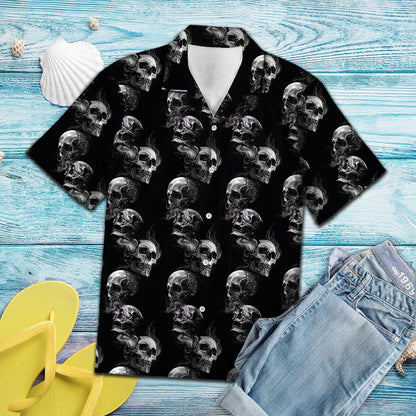 Gray Roses With Skull Head In Black Hawaiian Shirt, Hawaiian Shirt Gift, Christmas Gift