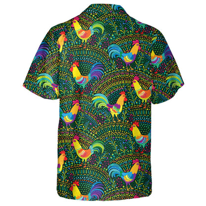 Multicolor Chicken In Floral Ornament Background Hawaiian Shirt,Hawaiian Shirt Gift, Christmas Gift