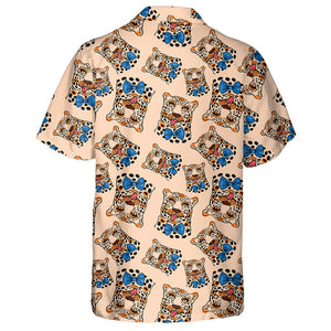 Wild African Leopard With Protruding Tongue And Bow Tie Hawaiian Shirt, Hawaiian Shirt Gift, Christmas Gift