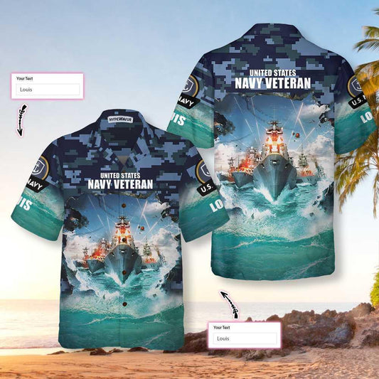 U.S. Navy Veteran Personalized Hawaiian Shirt, Hwaiian For Gift