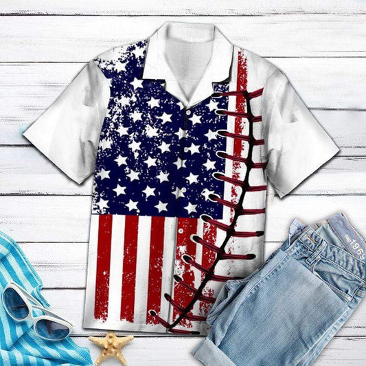 Baseball And Usa Flag Design Hawaiian Shirt, Hawaiian For Gift