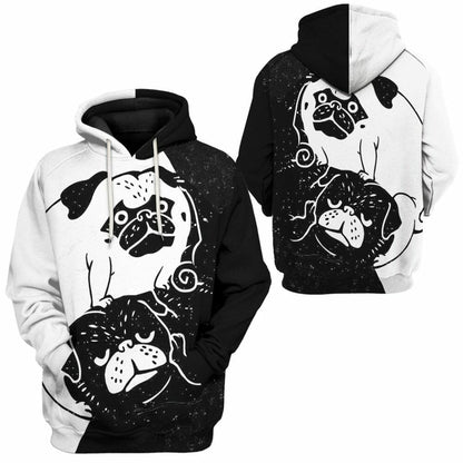3D Pug Ceann Agus Yang Chustaim Tshirt Éadaí Cochaill