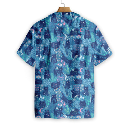 Meowgical And Blue Floral Pattern Hawaiian Shirt, Hawaiian Shirt Gift, Christmas Gift