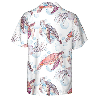 Sea Turtles And Jellyfish Ocean Vintage Background Hawaiian Shirt, Hawaiian Shirt Gift, Christmas Gift